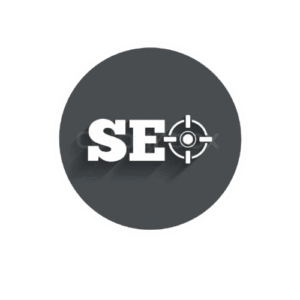SEO is represented as a flat icon with a magnifying glass, gear, and upward arrow.