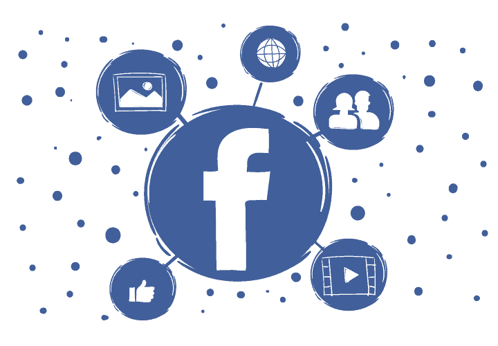 The social networking platform is represented by the Facebook logo, which consists of a white lowercase "f" on a blue square or circular background.
